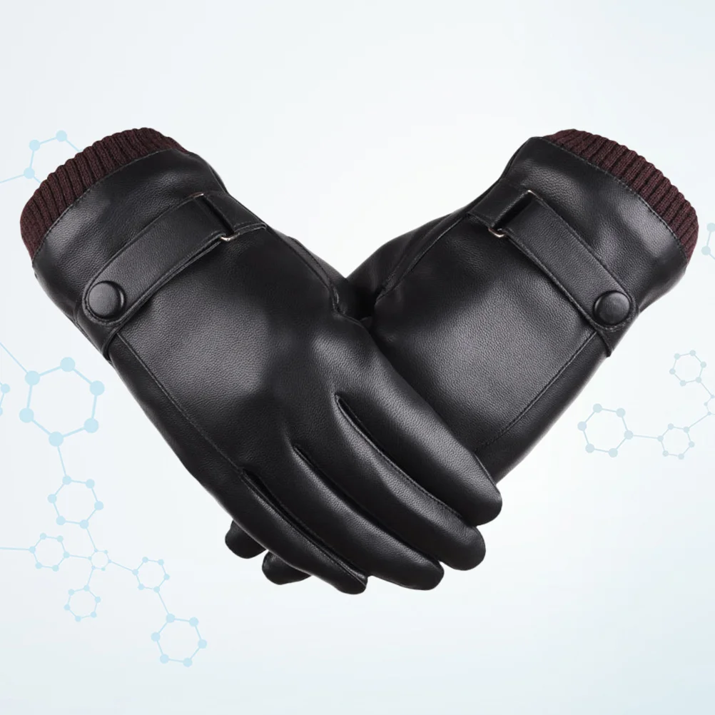 

Touchscreen Gloves for Men Black PU Warm Winter Driving Gloves with Suede Lining All Fingers Responsive to Smartphones
