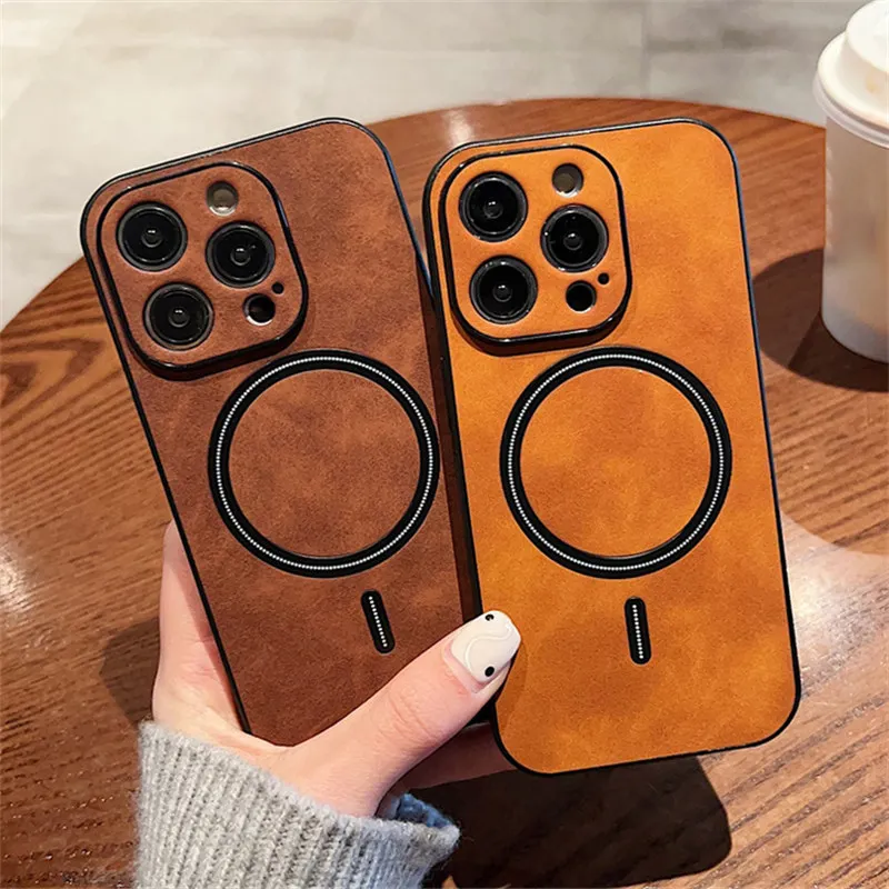 Luxury Wireless Charging Magnetic Cortex Leather Phone Case For iPhone 16 13 12 15 17ProMax 14Plus 18Pro Shockproof Bumper Cover