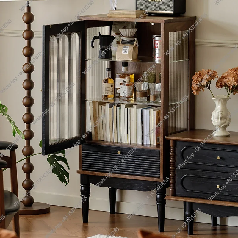 

C Североамериканский черный орех из цельного дерева, французская антикварная стеклянная дверь, винный шкаф, боковой шкаф, американский свет, роскошный дисплей C