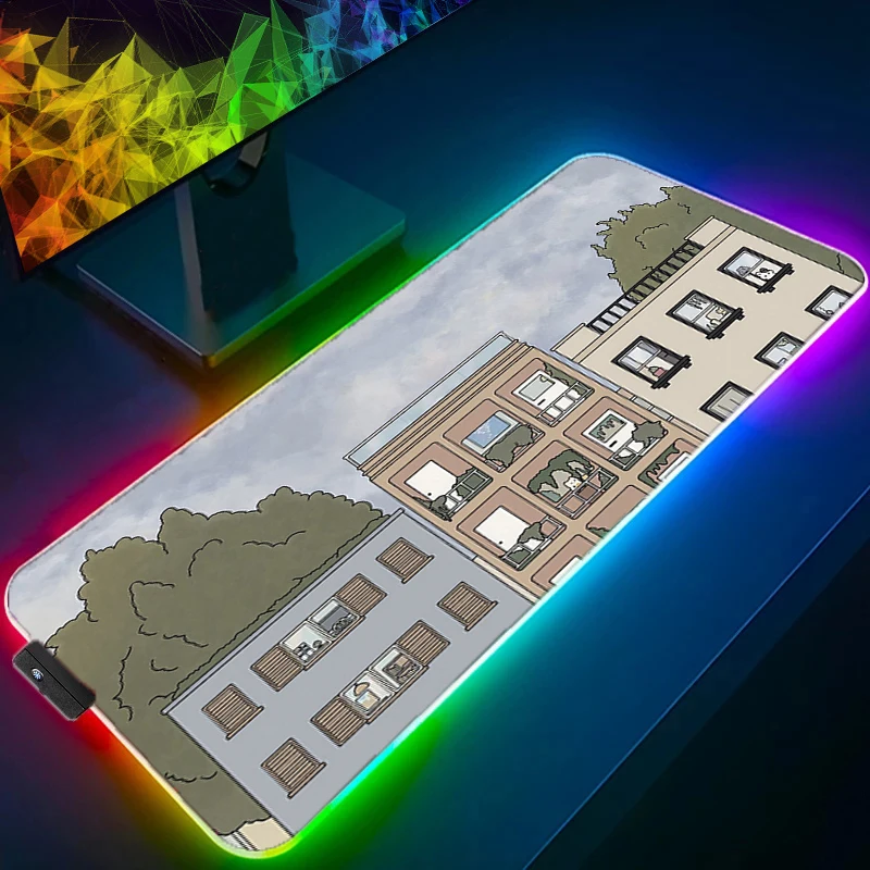 RGB LED Mouse Pad Laptop Non-slip Esports Animal Party Office Laptop Desk Mat Game Player Mousepad PC Accessories Keyboard Pad