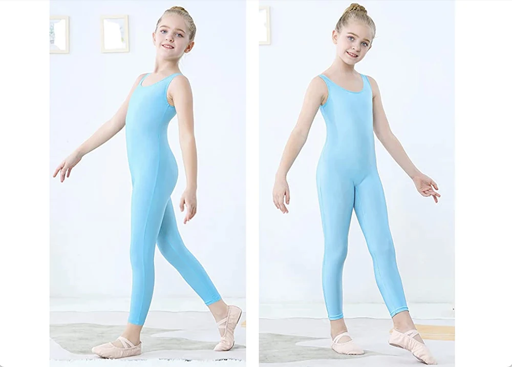 Niños Niñas Spandex tanque Unitard traje de cuerpo completo sin mangas Ballet danza mono de una pieza mono de gimnasia traje de baile