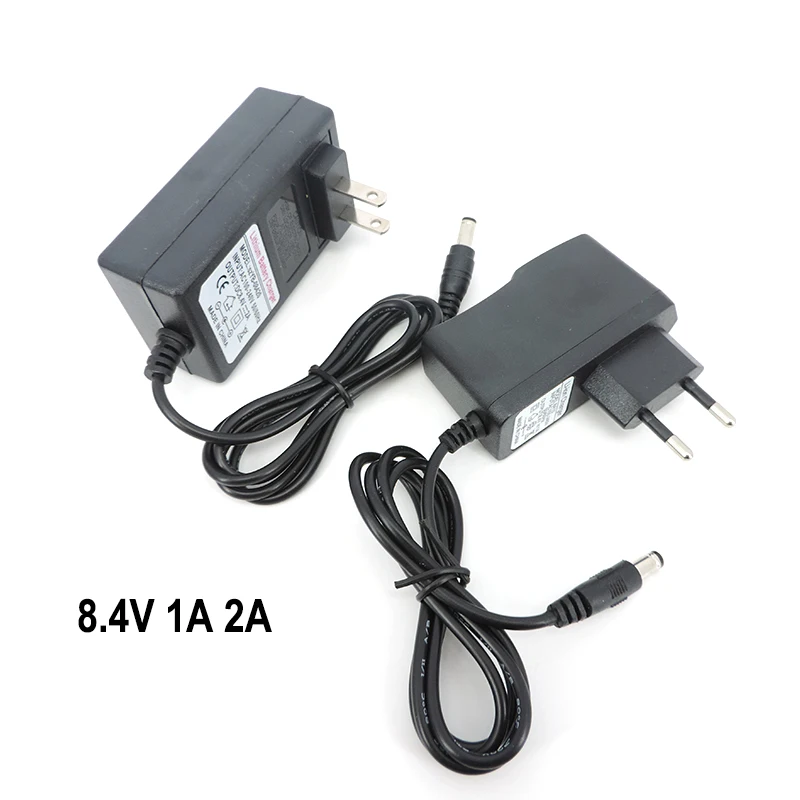 8.4V 1A 2A EU US 1000/2000ma Adapter Power Supply Charger DC 5.5 male plug for Drill Driver Screwdriver 18650 Lithium Battery c