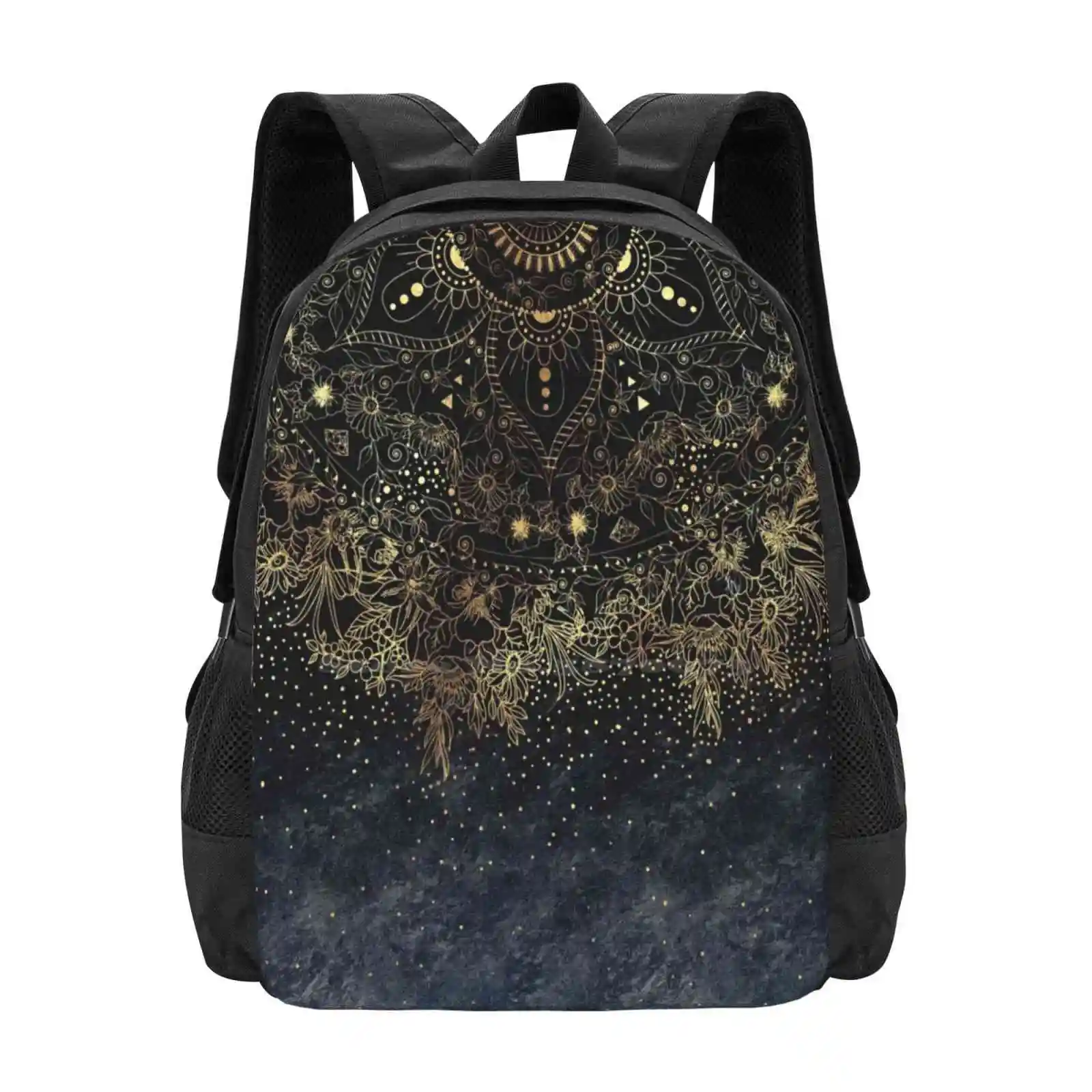 Stylish Gold Floral Mandala And Confetti School Bag Big Capacity Backpack Laptop Stylish Gold Mandala Floral Confetti Modern