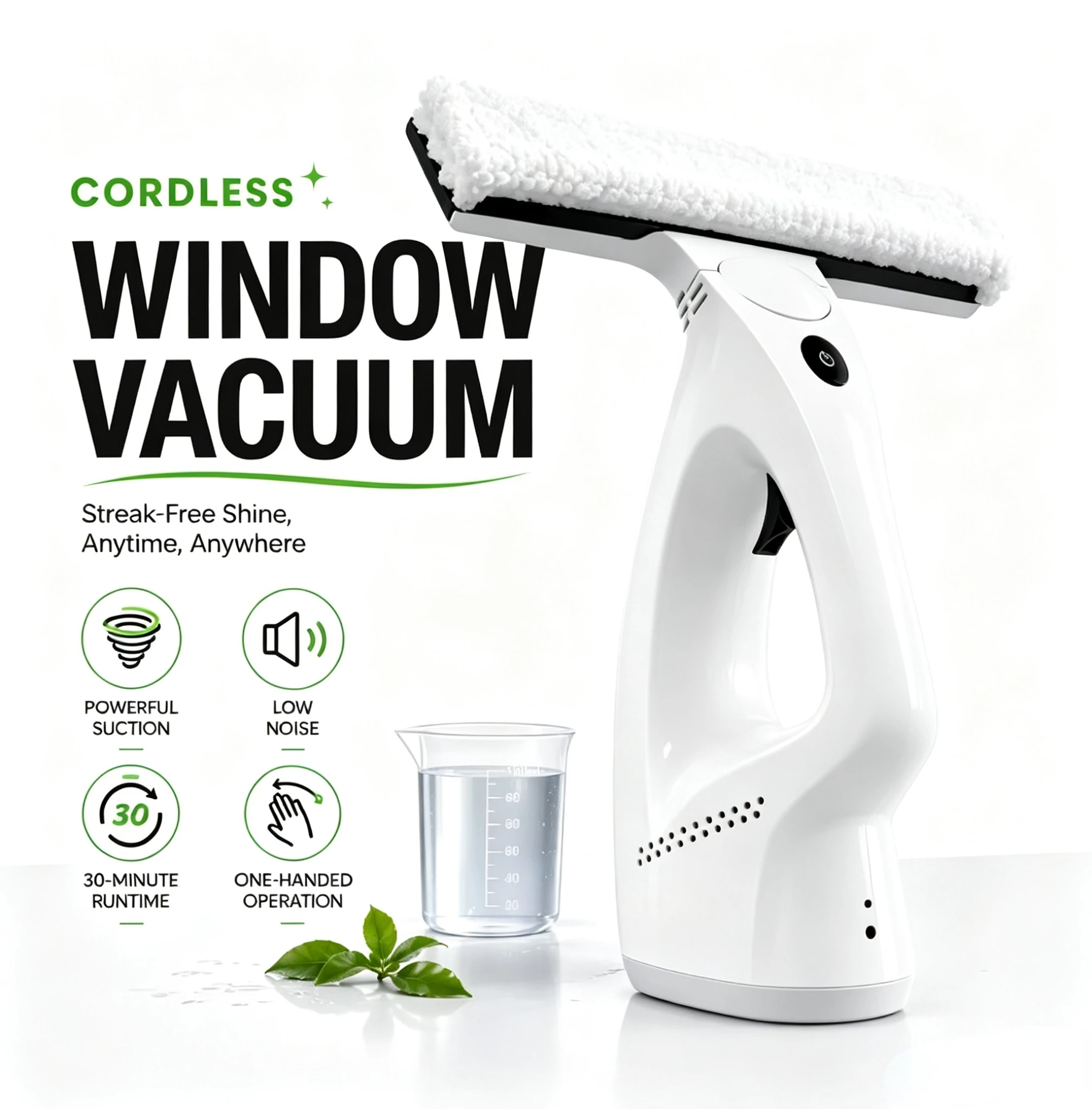 3 in 1 Rechargeable Window Vacuum Squeegee Cordless,Window Cleaner for Efficiently Spraying, Wiping and Vacuuming Windows, White