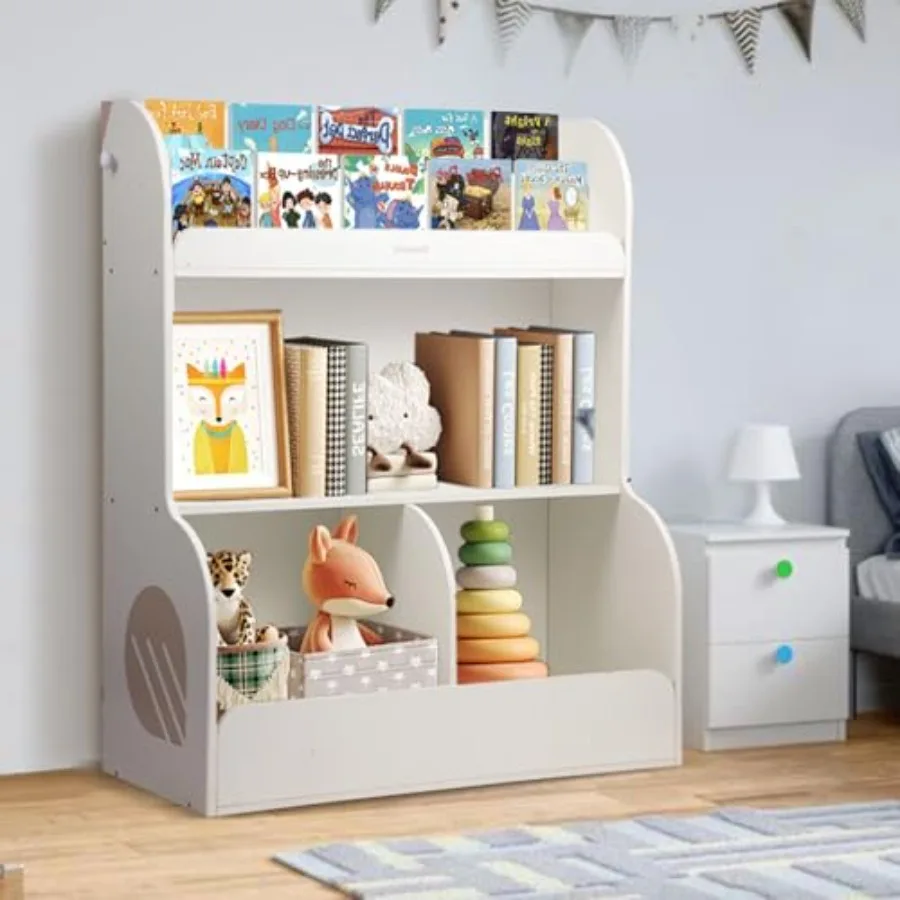 

Asweets 2 in 1 Bookshelf and Montessori Toy Storage Cubby 3 Tiers Wooden Bookcase Fit for Room Playroom Kindergarten Nursery 31
