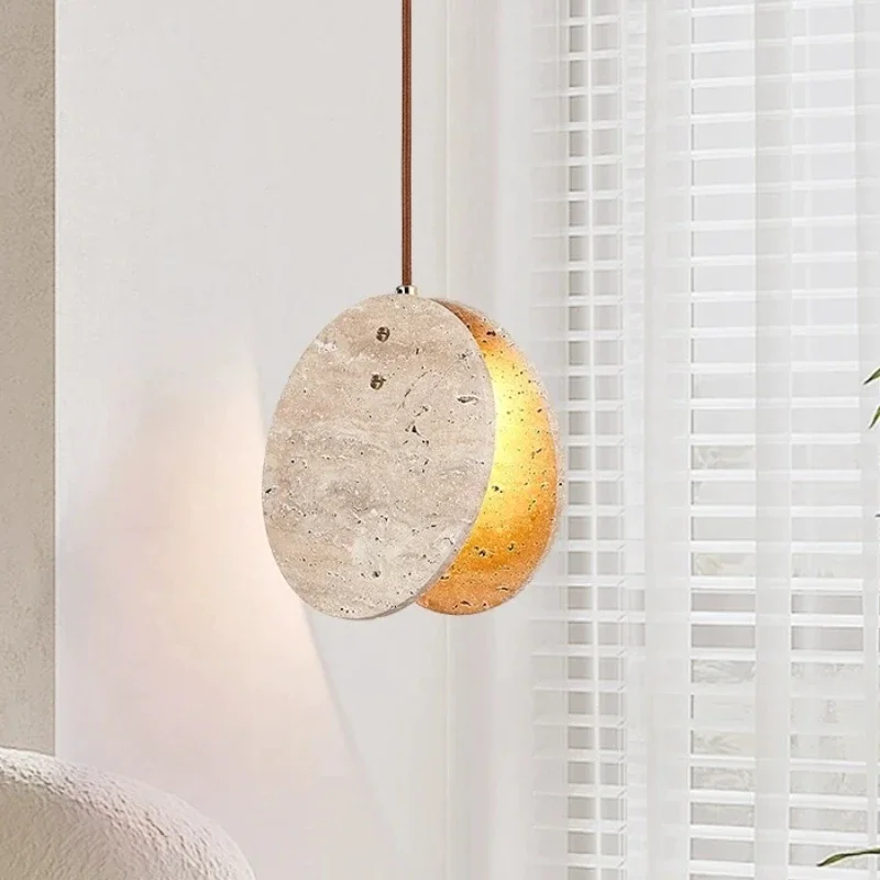 

Cream Style Pendant Lamp Stone Led Chandelier Changeable Bulb Light Bedroom Beside Atmosphere Lights Long Ceiling Lighting