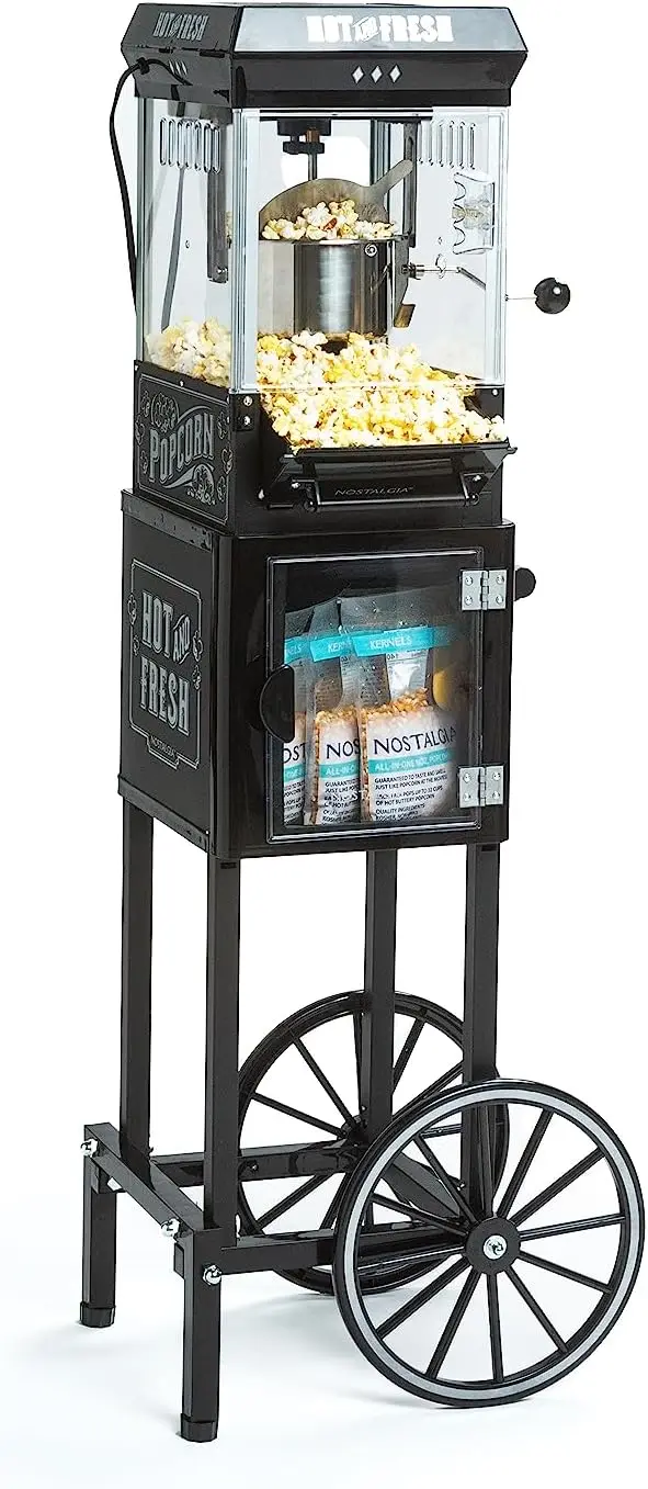 Popcorn Maker Machine - Professional Cart With 2.5 Oz Kettle Makes Up to 10 Cups - Vintage Popcorn Machine Movie Theater Style -