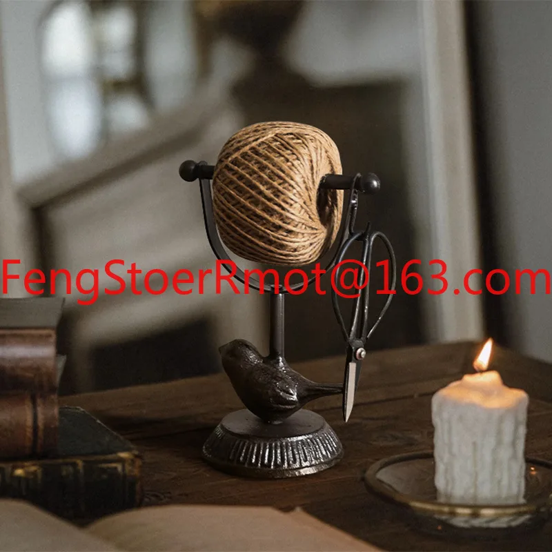Retro cast iron craftsmanship bird hemp rope line finishing rack ornament spool garden decoration window display props