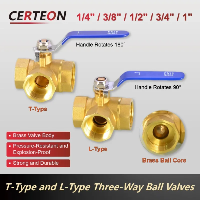 T-DN20T-DN25  Three-way Ball Valve  Three-way Water Separator Water Heater Switching Switch Diverter Ball Valve with Switch