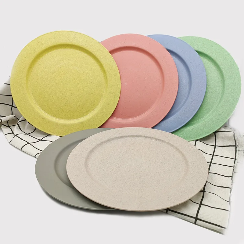 10 inch Round Flat Plate Fast Food Tray Wheat Straw Eco-friendly Plastic Steak Cold Dish With Dinner Salad Dish Tea Restaurant