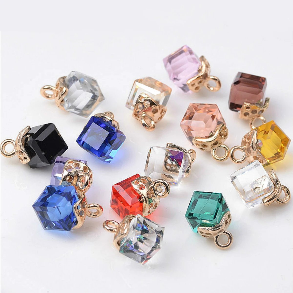 

20Pcs Cubic Crystal Pendant Charms for DIY Jewelry Making Necklace Earrings Keychain Craft Accessories Creative Gift