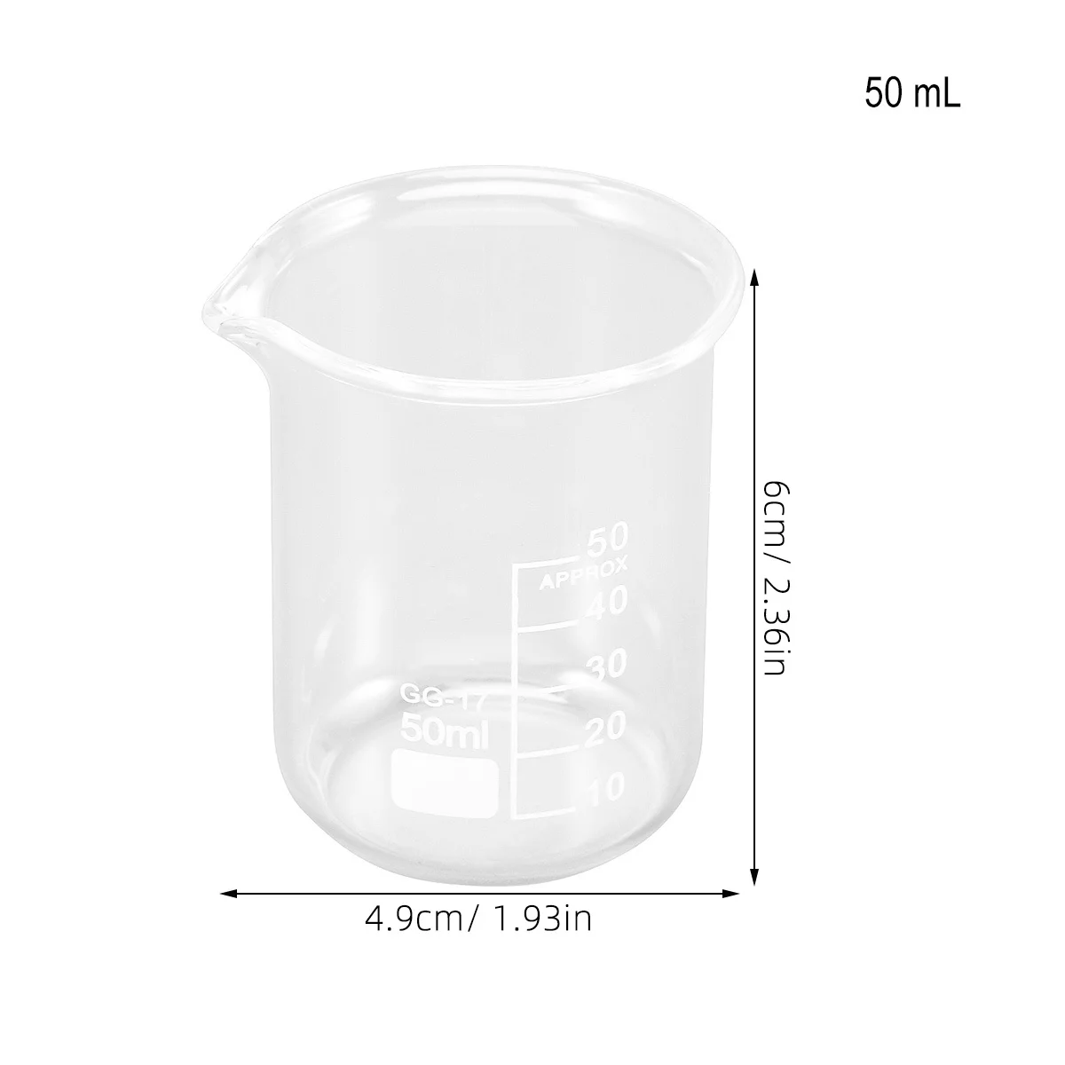 50Ml Glass Beaker Cup Precision Graduated Measurement for Lab Chemistry Baking Kitchen Liquid Mixing Heat Resistant Design