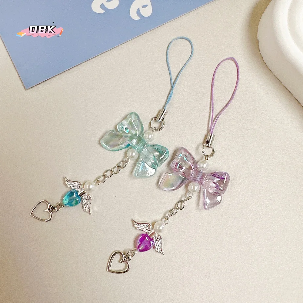 

Love Pendant Heart Fringe Phone Lanyard Sweet Bowknot Love Heart Pendant Phone Strap Girly Pendant Backpack Pendant