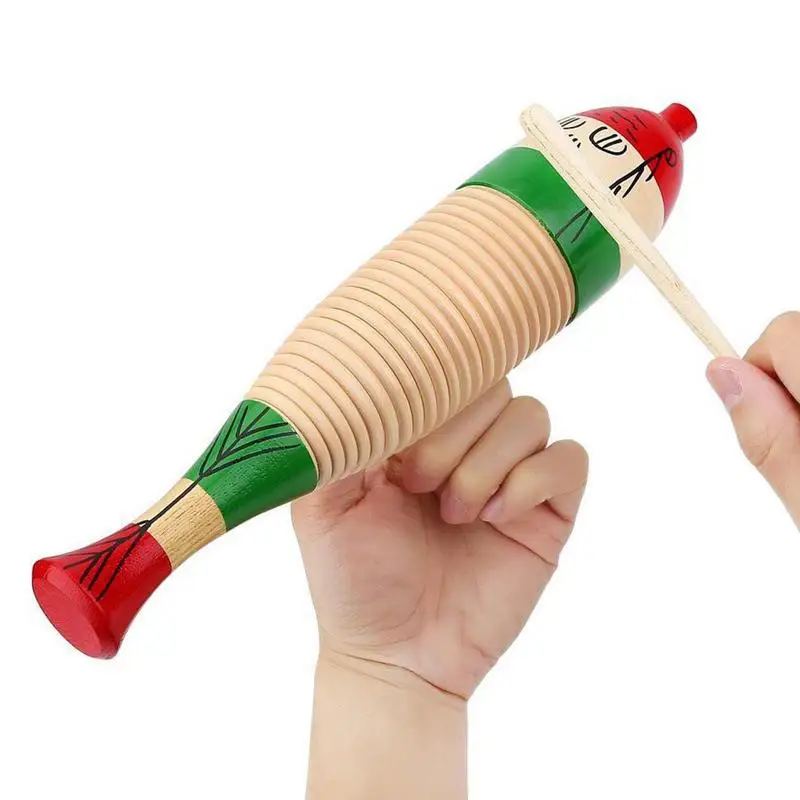 Toddler Musical Instruments Rhythm Toy Wooden Fish Frog Guiro Music Toys Baby Kid Child Early Educational Percussion With Mallet