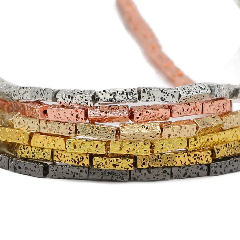 Rectangle Gold Colour Natural Stone Lava rock Loose Spacer Beads for Jewelry Making Needlework DIY Bracelet 4x13mm Accessories