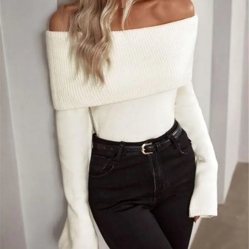 

Faionable Slim Fit Knitted Long Sve One oulder Women's Sweater 2023 New Sle Sexy European Sle Acrylic Blend Material