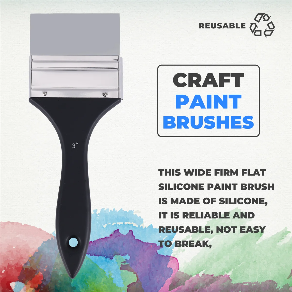 N84r silicone cor shaper escova ampla firme plana pincel de pintura de silicone flexível acrílico e ferramenta de pintura à base de água, 3 polegadas