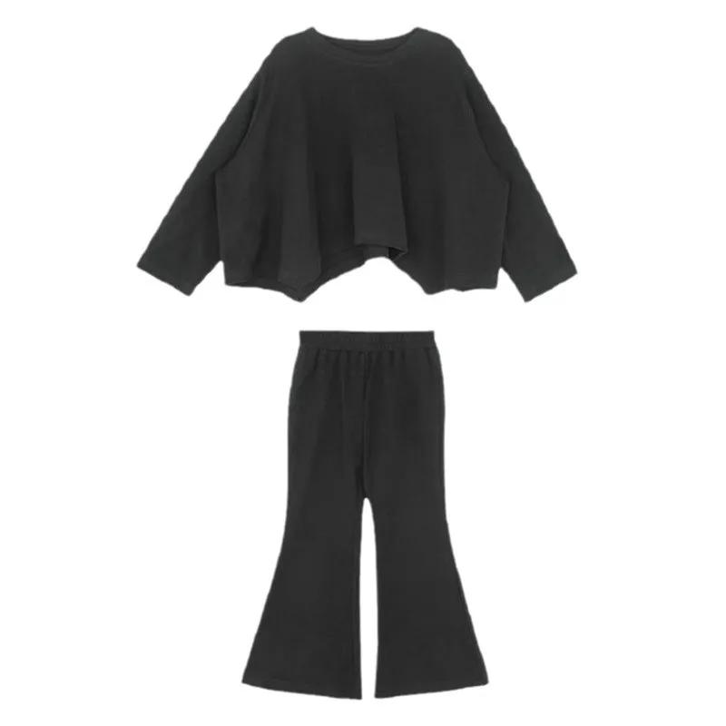 

Костюмы для девочек, свободная рубашка с длинными рукавами и брюками-клеш, весна и осень 25, новая детская одежда для детей 3-8 лет