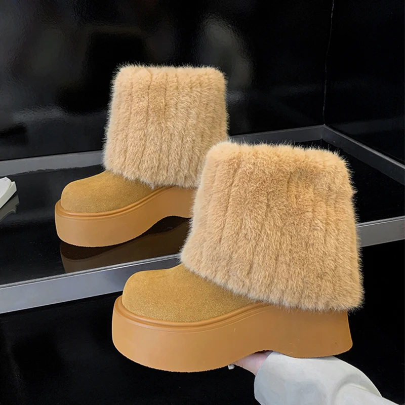 

Женские зимние ботильоны на меху, обувь на плоской подошве и платформе, зимние теплые короткие плюшевые ботинки, модные ботинки челси 2025, удобные Mujer Zapatos