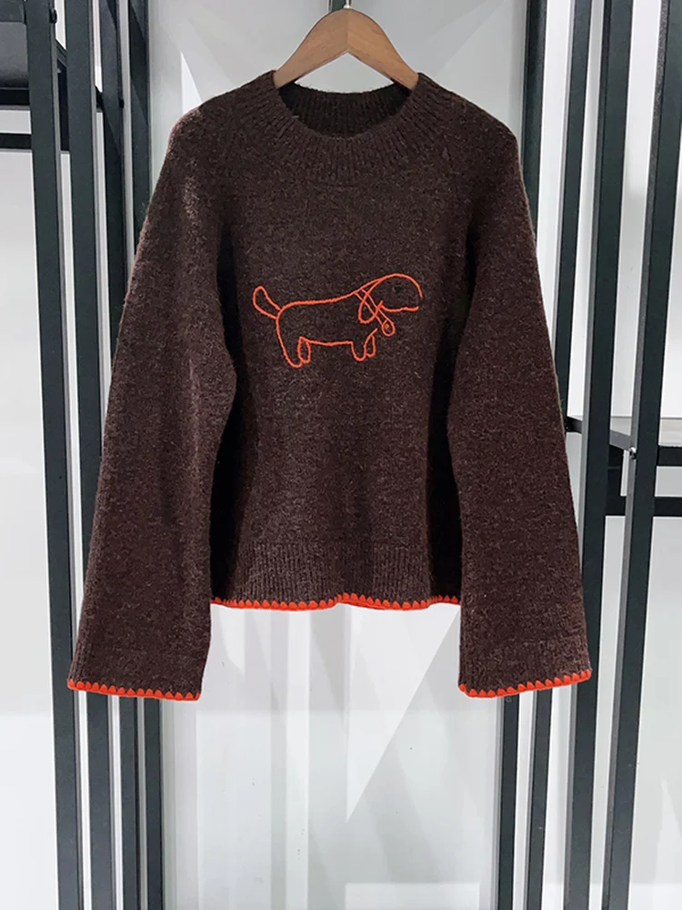 

Cute Cartoon Dog Long Sve round Ne Sweater Women's Faionable Autumn Winter Knitwear Polyester Acrylic Nylon Wool Blend
