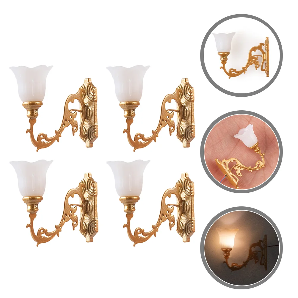 4 Pcs Dollhouse Wall Light Tiny Lamp Model Rechargeable Lanterns Toy Room Sand Table Decorative Abs Adornment Work