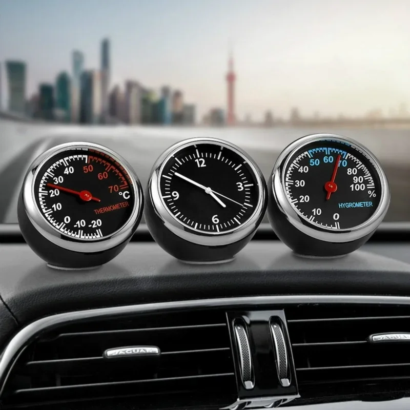 Mini Car Digital Clock With Thermometer Hygrometer Auto Dashboard Watch Interior Ornament Vehicle Automotive Accessories