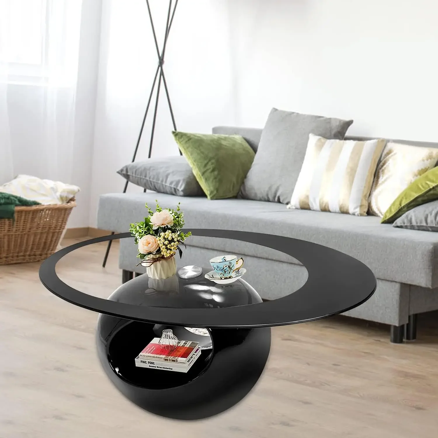 Gloss Hollow Storage Shelf Base Modern Stylish Center Table Easy to Clean for Home Living Room Bedroom Office Black