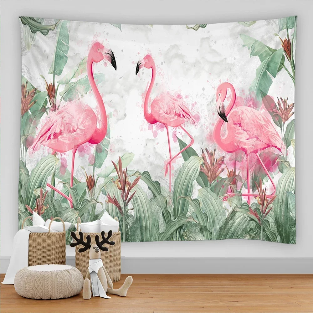 Creative Printing Tapestry Art Decor Flamingo Tropical Plant Flowers Wall Hanging Beach Towel Art Tapestries Dorm Home Decor