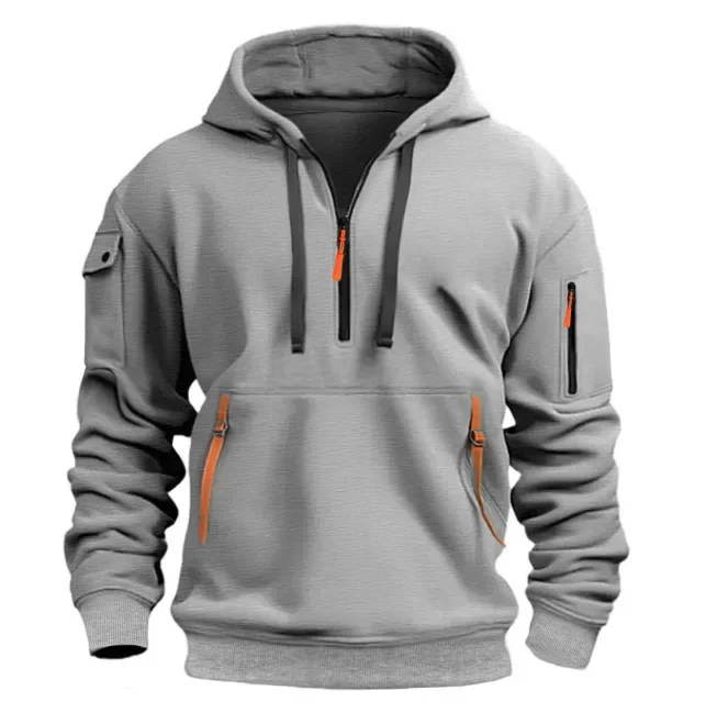 2024 Nieuwe Heren Vrijetijdssport Trui Multi Rits Arm Pocket Hoodie Set Herfst/Winter Mode Hoodie Hoodie Heren losse Jas