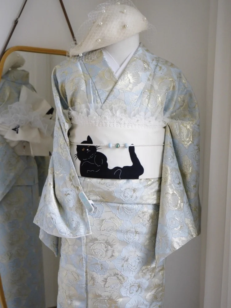 Women Japanese Traditional Komon Kimono Double-Layer Fabric Oil-Painting Style Yukata Cos Costume Photography Vintage Dress