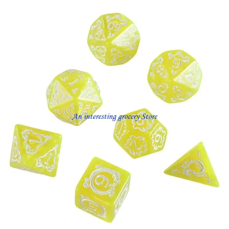 

652D 7Pcs Multi-Sided Polyhedral Dices Acrylic Game Dices Dragon Pattern Tabletop Game Dices Suitable for Role Playing Game