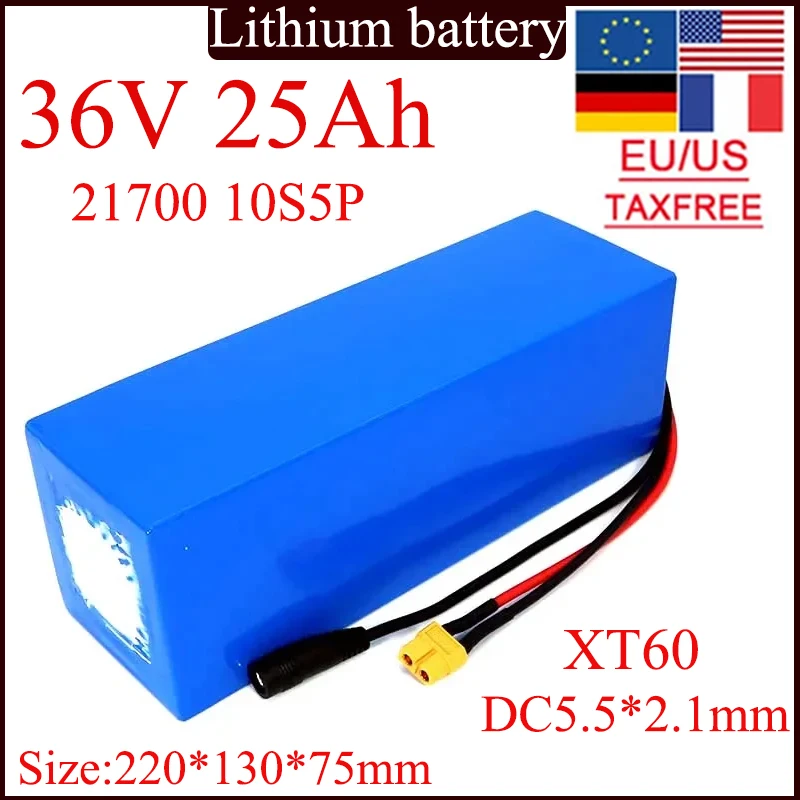 36V 25Ah 21700 10S5P Lithium battery pack wtih built-in BMS Protection for 800W High Power Spare high quality battery+5A Charger