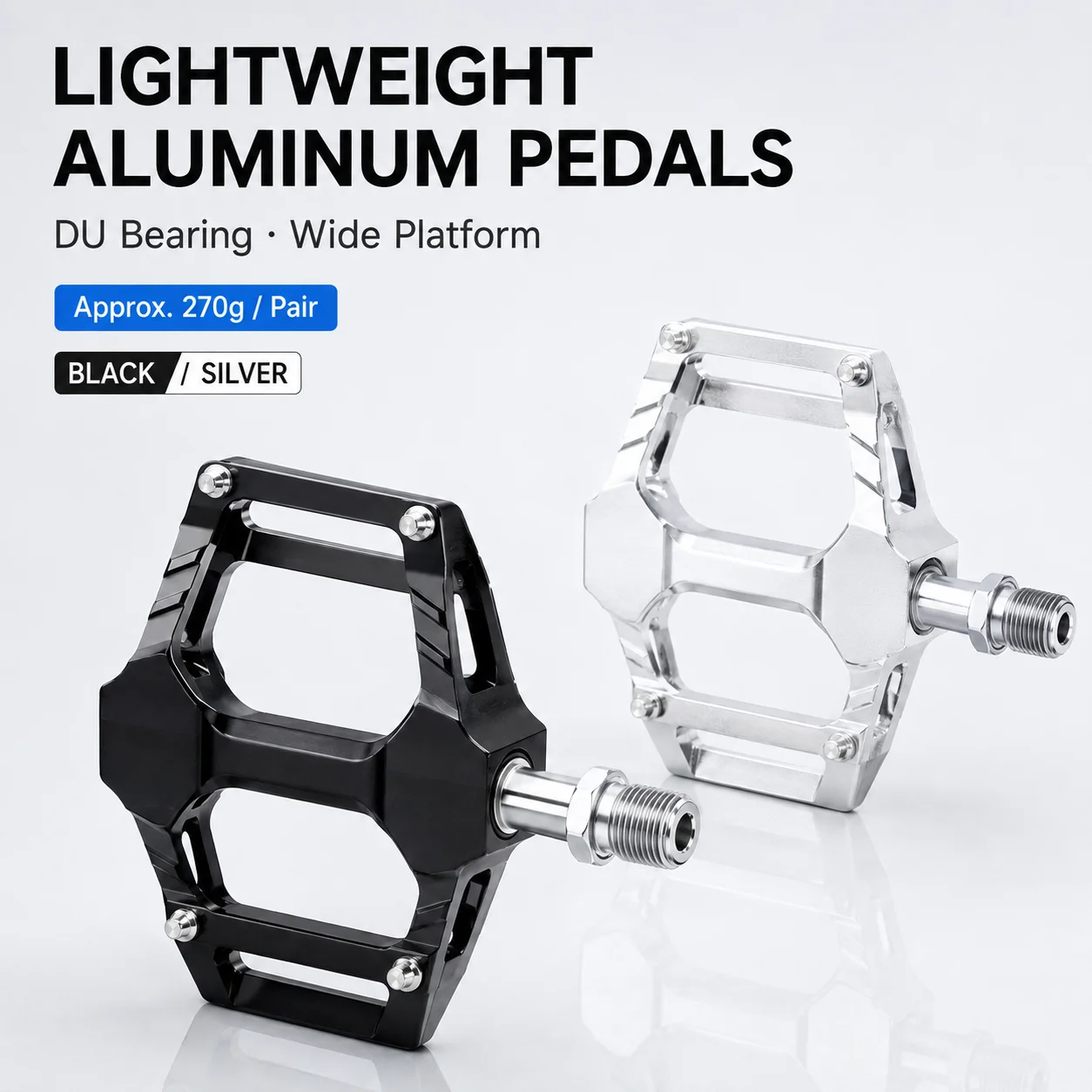 Aluminum Alloy Bike Pedals Lightweight 270g Wide Platform Anti-Slip DU Bearing Bicycle Pedals for MTB Road Cycling