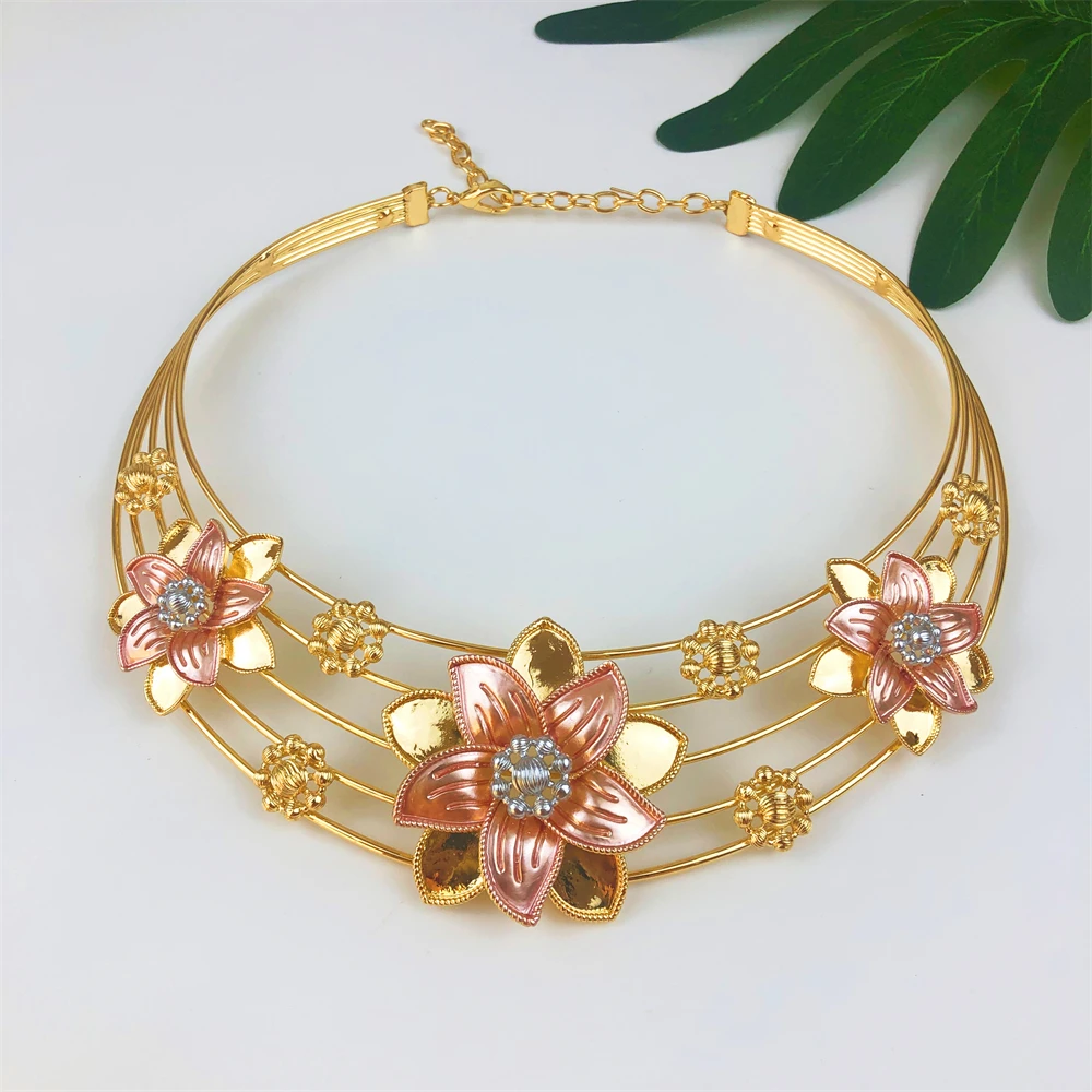 High Quality 18K Gold Plated Fashion Jewelry Set Flower Earrings Bracelet Necklace Ring 4PCS Set Jewelry Wedding Party Gift