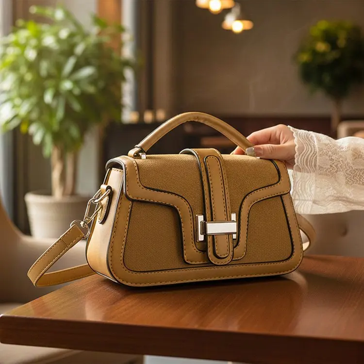 

2026 New Retro Square Bag for Women Metal Letter Buckle Color Block Fabric Versatile Handheld Shoulder Crossbody Bag