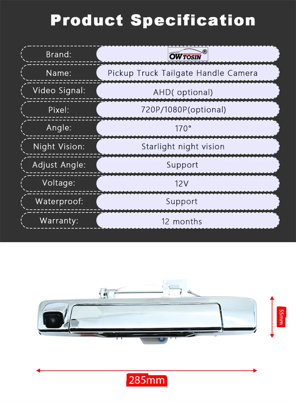 ل ايسوزو D-max Dmax 2019 2020 2021 2022 2023 سيارة عكس الكاميرا 1920*1080P AHD 170 °   كاميرا السيارة بمقبض صندوق الصوت
