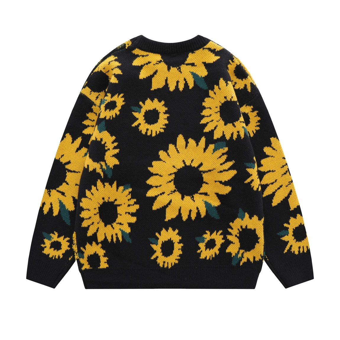 Autumn Japanese Retro Sunflower Flocking Lazy Knitwears for Men and Women BF Patchwork Trendy Couple Long Sleeve Knitted Sweater