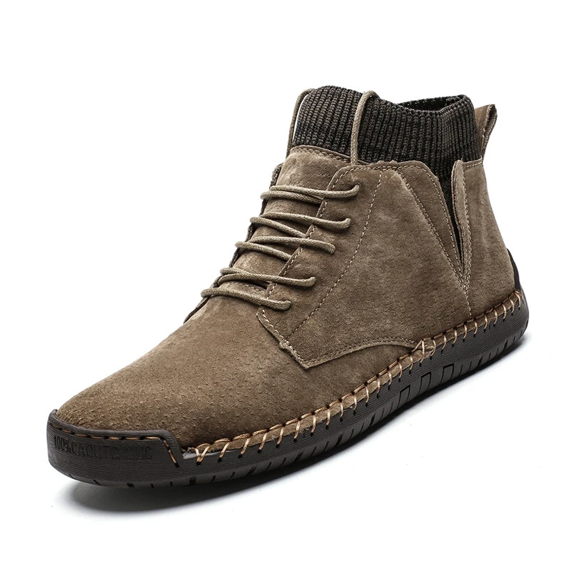 Autumn winter Men Ankle Boots High Quality Cow Suede Men Motorcycle Boots designer Handmade Casual Shoes High Top Boots