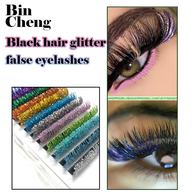 Mix Kleuren Glitter Wimper Extensions Glanzende Kleurrijke Valse Wimpers Faux Russisch Volume Individuele Wimpers Voor Make-Up Benodigdheden