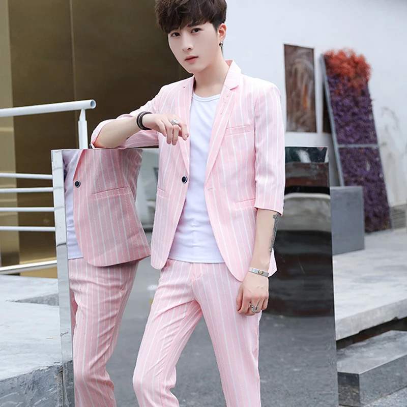 

Men's Summer Thin Casual Suit Set Korean Version Youth Stylish Slimming Trendy Three-piece Sleeveless Small Suit