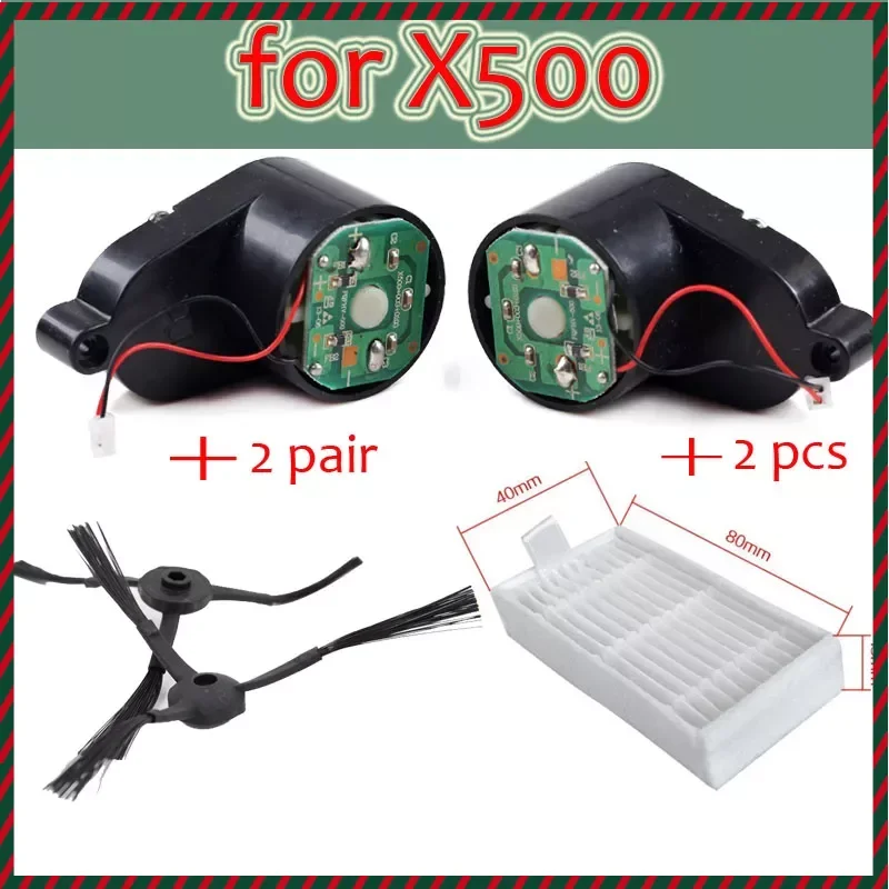 Panda X500 Side Brushes Motors Assembly+2 Pair Side Brush+2pcs Hepa Filter for Vacuum Cleaning Robot Vacuum Cleaner Brush Motor