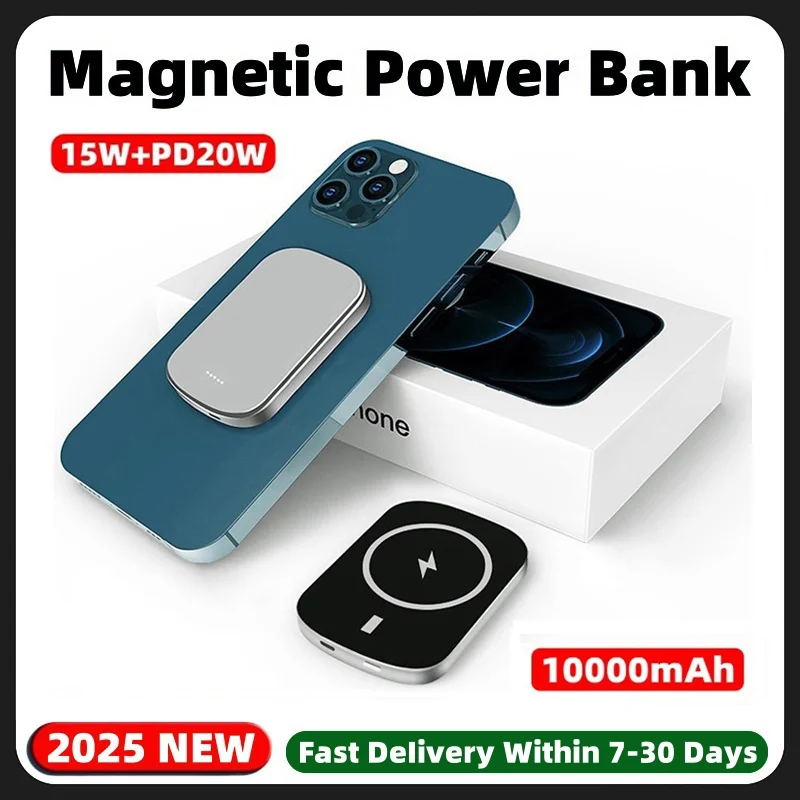 

Magnetic Power Bank For Apple iPhone Samsung Xiaomi Mini Powerbank Portable External Auxiliary Battery 15W Wireless Fast Charger