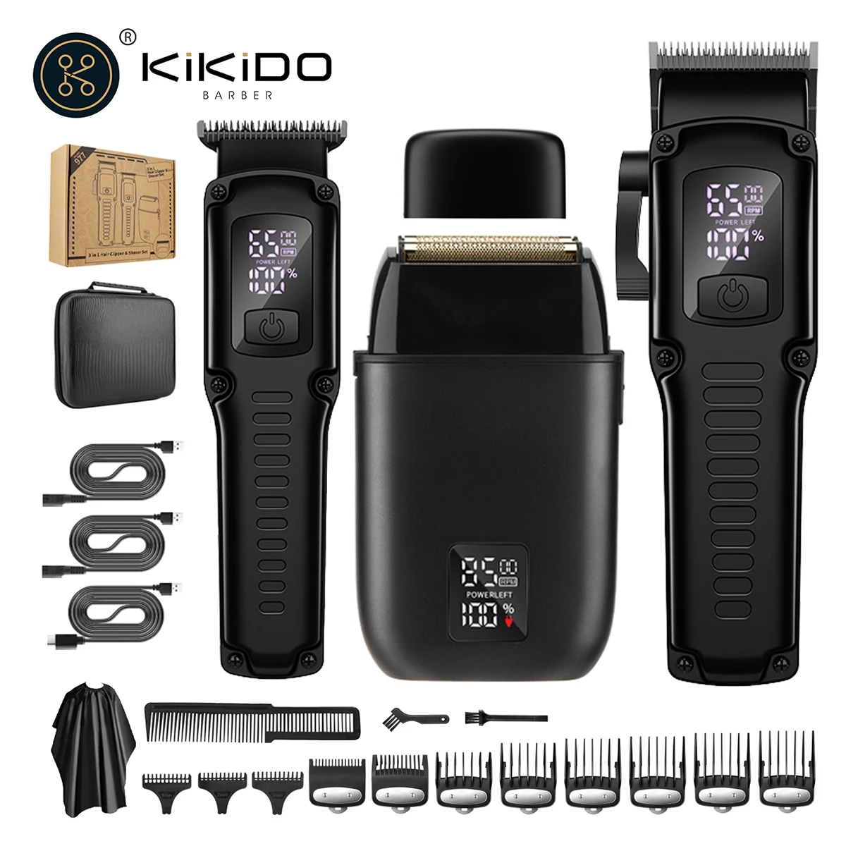 KIKIDO Combo Kits 6500 RPM Hair Clipper Electric Shaver Professional Hair Trimmer Rechargeable Cordless Haircut Machine for Men