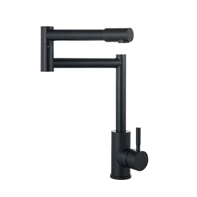 Faucet Black/Nickel Hot And Cold Mixed Universal Folding Kitchen Sink Tap 304 Stainless Steel Arm Swivel Extends Kitchen Sink view 3