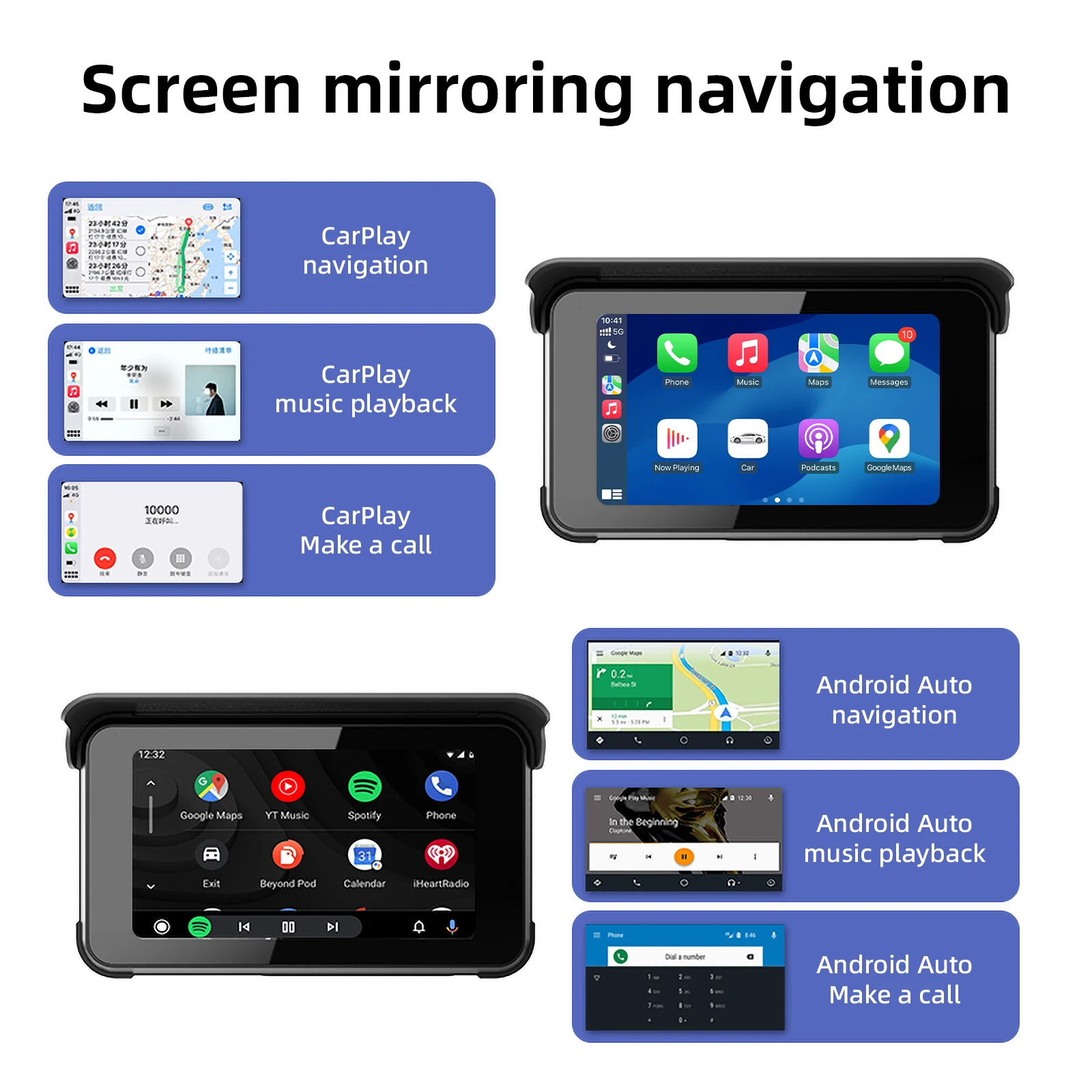 Motorcycle GPS Navigation Portable 6.25 inch IP67 Waterproof Wireless Carplay Android Auto DVR Drive Recorder Moto Monitor WIFI