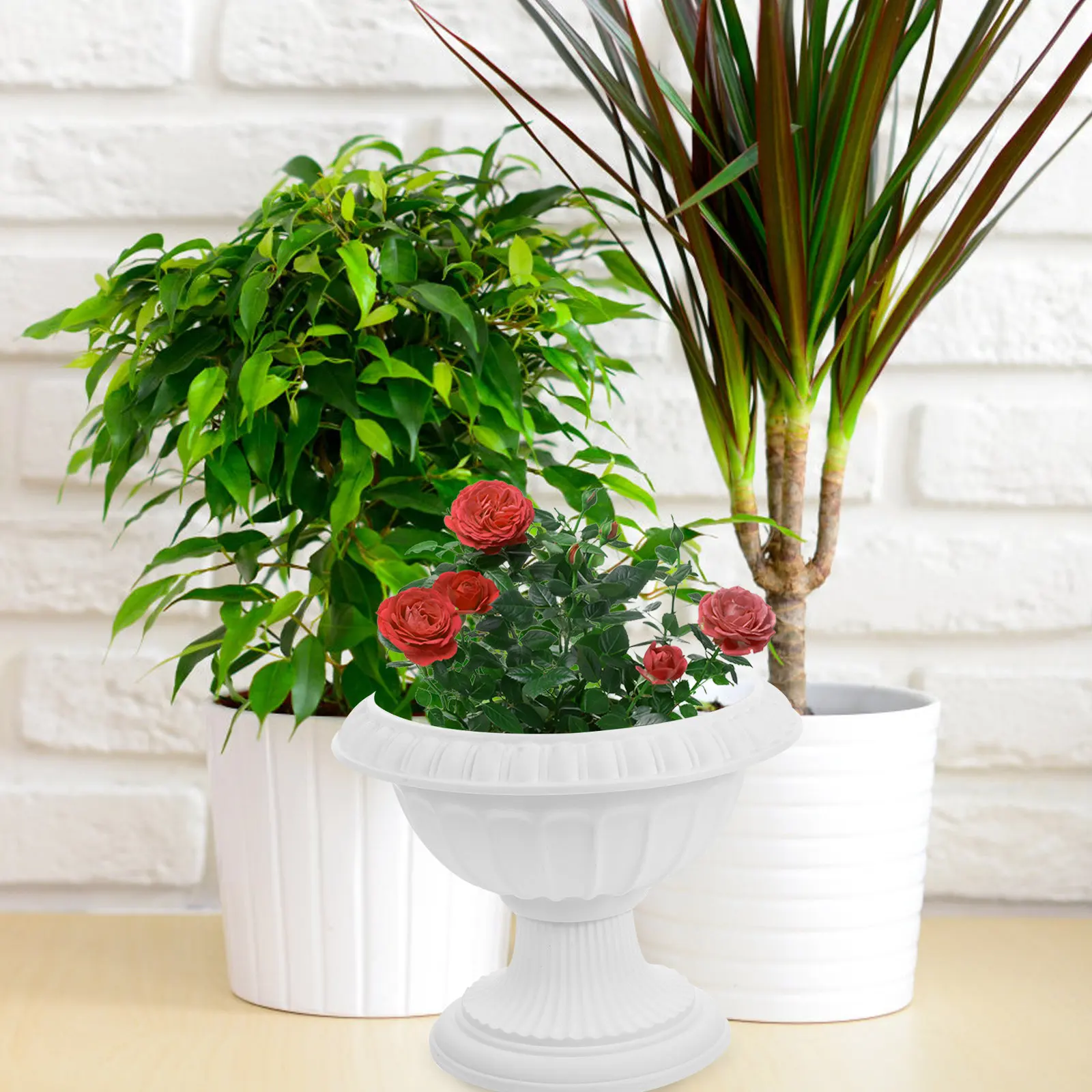 Vintage Roman Style Flowerpot Plastic Decorative Planter Wedding Party Home Garden Front Porch Balcony Plant Holder