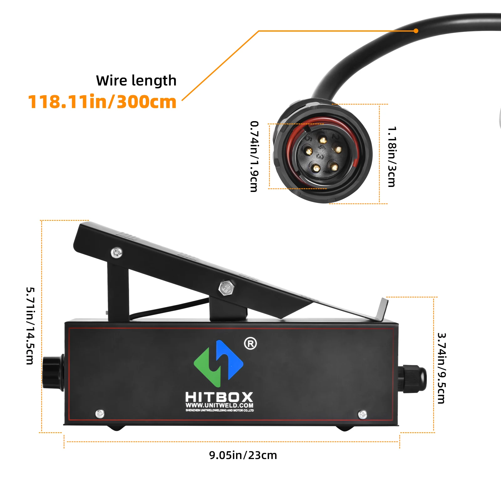 HITBOX 5 Pin Foot Pedal 1K/10K For TIG Welding Foot Pedal Amp Control Pedal 3M Foot Panel Compatible With HITBOX HBT250P AC/DC)