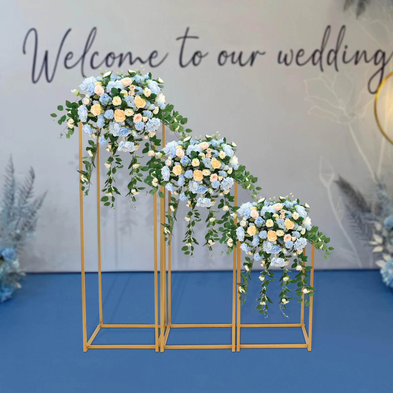 

3pcs Golden Wedding Flower Stands Plant Stand Rack Wedidng Column Road Lead