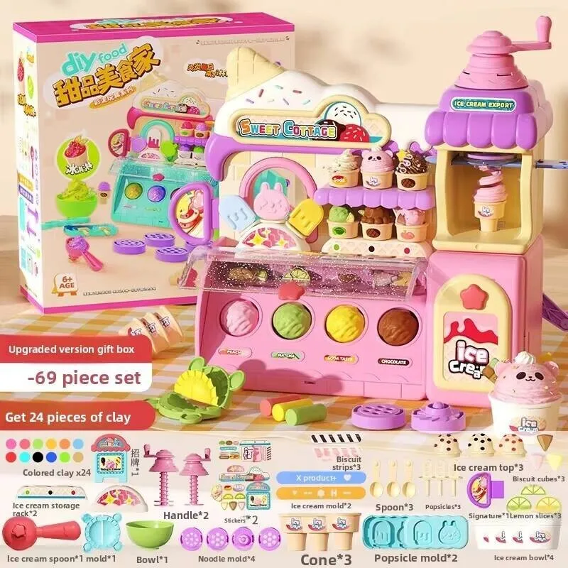 

Kids Ice Cream Machine Toy with Ultra Light Clay Playdough Mold Set for Girls Birthday Gift Creative DIY Activity Kit