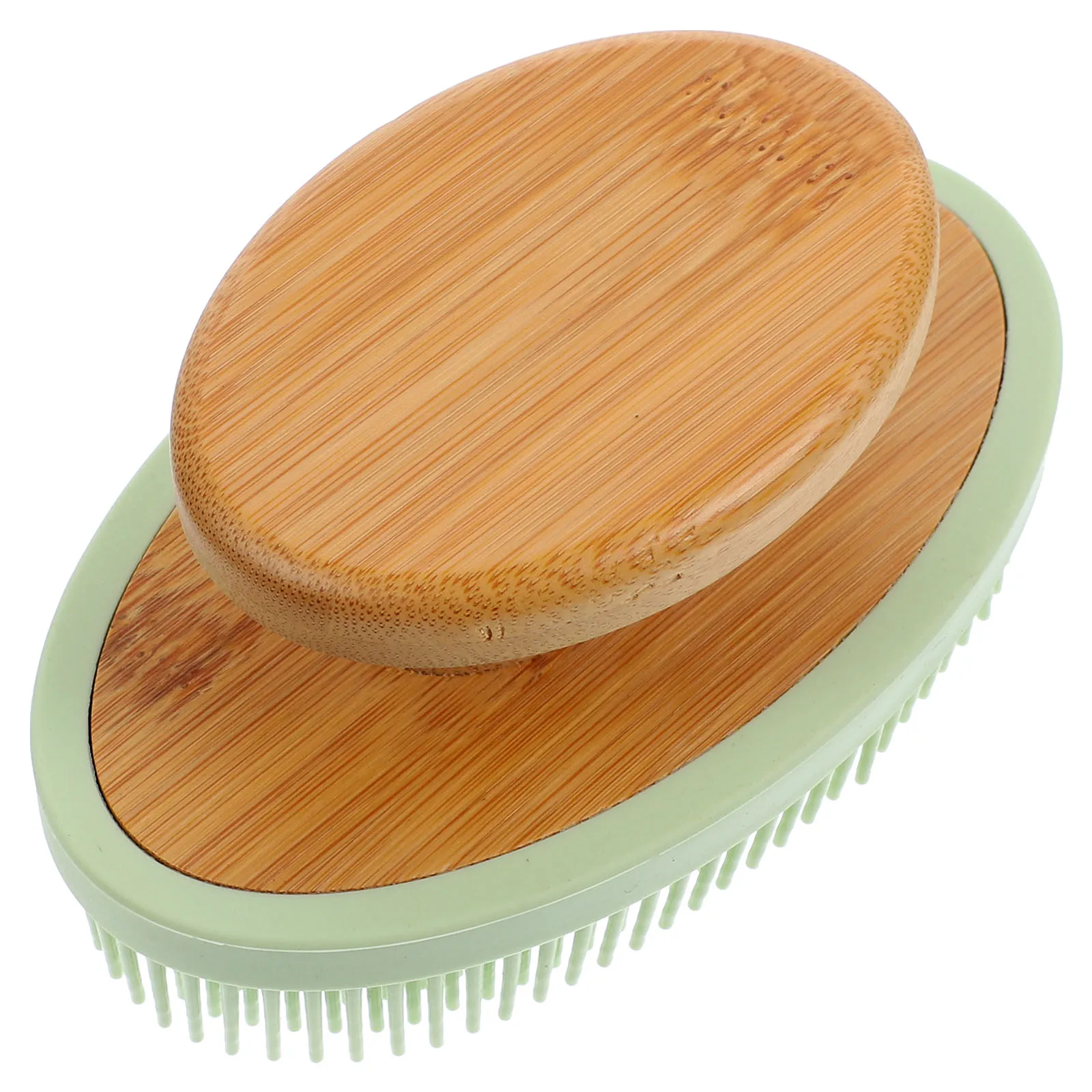 

Portable Silicone Bath Brush Exfoliating Body Scrubber With Bamboo Handle For Shower